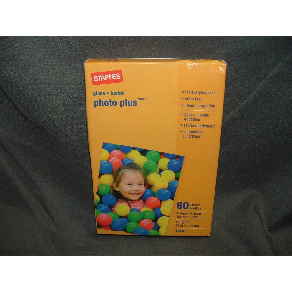 New, Sealed Staples Photo Plus Gloss Ink Jet Photo Paper 4x6 19898 - 60 sheets